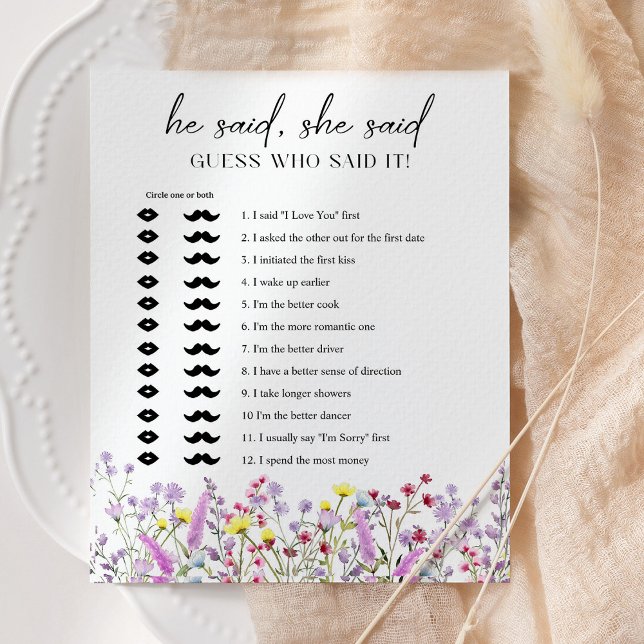 Boho Wildflower Shower Hij zei dat ze spel zei (Creator heeft geüpload)