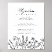 Boho Wildflower Signature Cocktail Menu Sign Poster (Voorkant)