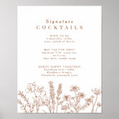 Boho Wildflower Signature Cocktail Menu Sign Poster (Voorkant)