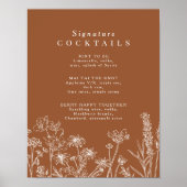 Boho Wildflower Signature Cocktail Menu Sign Poster (Voorkant)