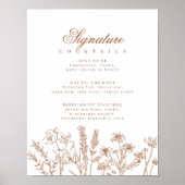 Boho Wildflower Signature Cocktail Menu Sign Poster (Voorkant)