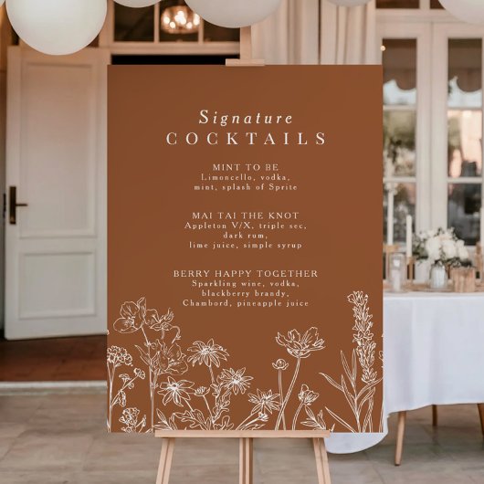 Boho Wildflower Signature Cocktail Menu Sign Poster