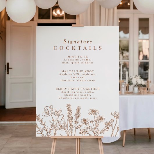 Boho Wildflower Signature Cocktail Menu Sign Poster
