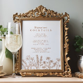 Boho Wildflower Signature Cocktail Menu Sign Poster