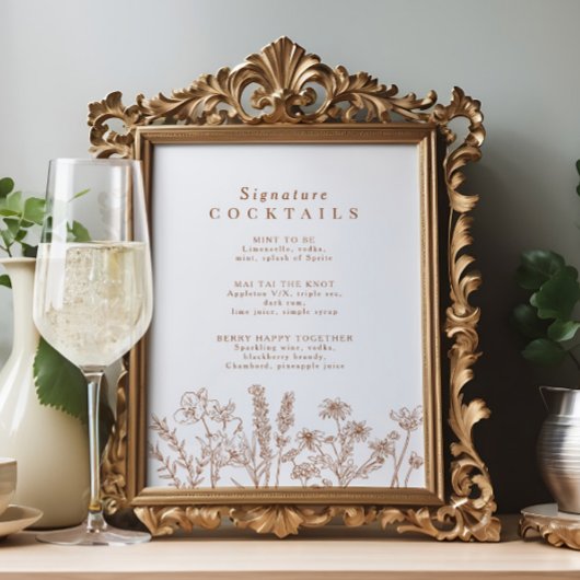 Boho Wildflower Signature Cocktail Menu Sign Poster