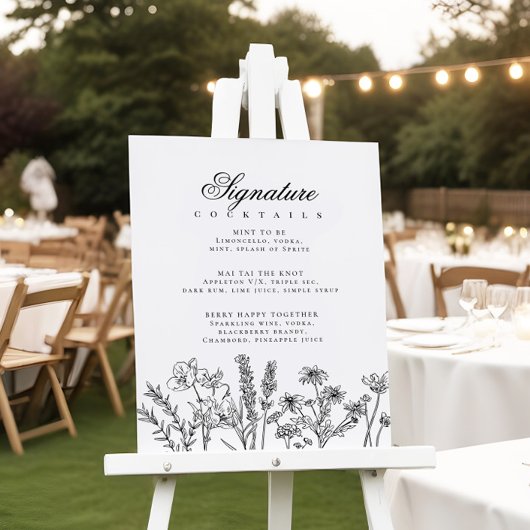 Boho Wildflower Signature Cocktail Menu Sign Poster