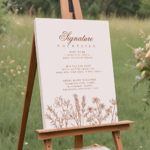 Boho Wildflower Signature Cocktail Menu Sign Poster