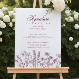 Boho Wildflower Signature Cocktail Menu Sign Poster
