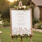 Boho Wildflower Signature Cocktail Menu Sign Poster