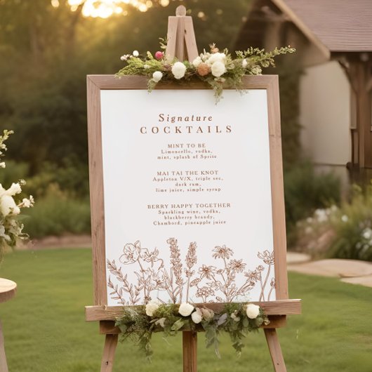 Boho Wildflower Signature Cocktail Menu Sign Poster