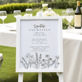 Boho Wildflower Signature Cocktail Menu Sign Poster