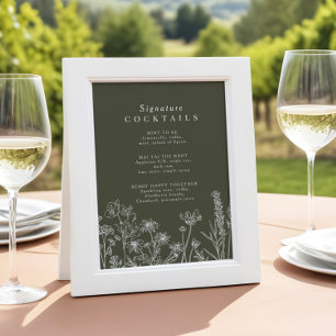 Boho Wildflower Signature Cocktail Menu Sign Poster