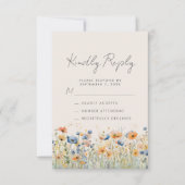 Boho Wildflower Sinaasappel Blauw Beige Wedding RSVP Kaartje (Voorkant)