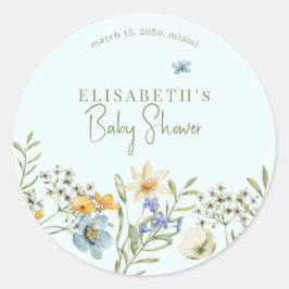 Boho wildflower spring baby shower gepersonaliseer ronde sticker