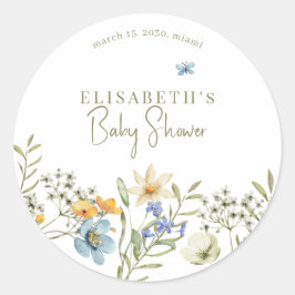Boho wildflower spring baby shower gepersonaliseer ronde sticker
