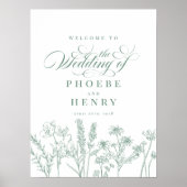 Boho Wildflower Spring Green Wedding Welkomstbord Poster (Voorkant)