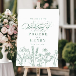 Boho Wildflower Spring Green Wedding Welkomstbord Poster