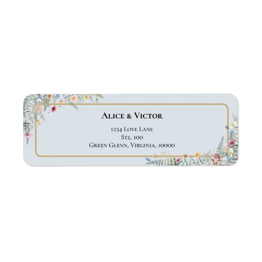 Boho Wildflower Stoffig Blauw Bruiloft Retouradres Etiket (Voorkant)