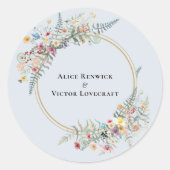 Boho Wildflower Stoffig Blauw Huwelijksenvelop Afd Ronde Sticker (Voorkant)