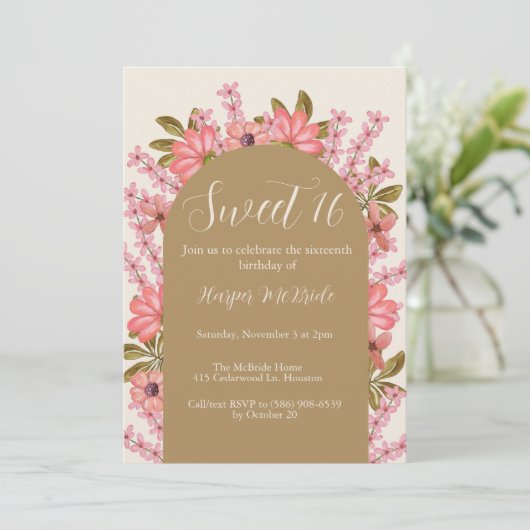 Boho Wildflower Sweet 16 Verjaardag  Bloemen Kaart (Staand voorkant)