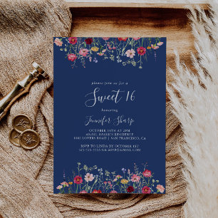 Boho Wildflower Sweet 16 Verjaardagsfeest Kaart
