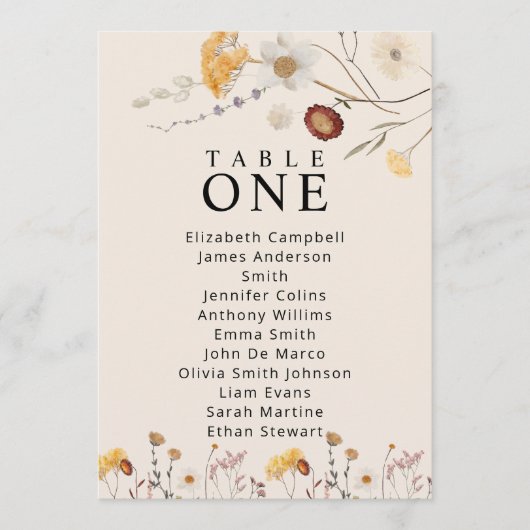 Boho Wildflower Table Seating Chard Kaarten (Voorkant)