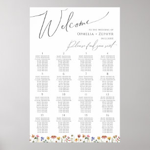 Boho Wildflower   Tafelnummer Zitkaart Poster