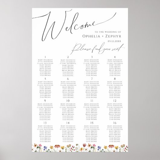 Boho Wildflower | Tafelnummer Zitkaart Poster (Voorkant)