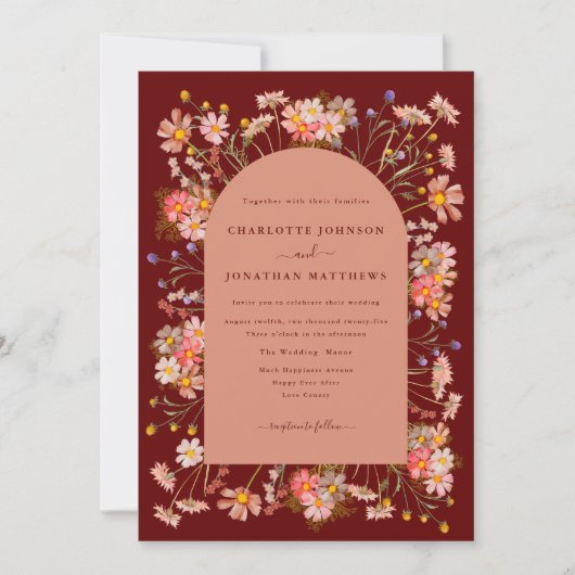 Boho Wildflower Terracotta Arch Fall Wedding Kaart (Voorkant)