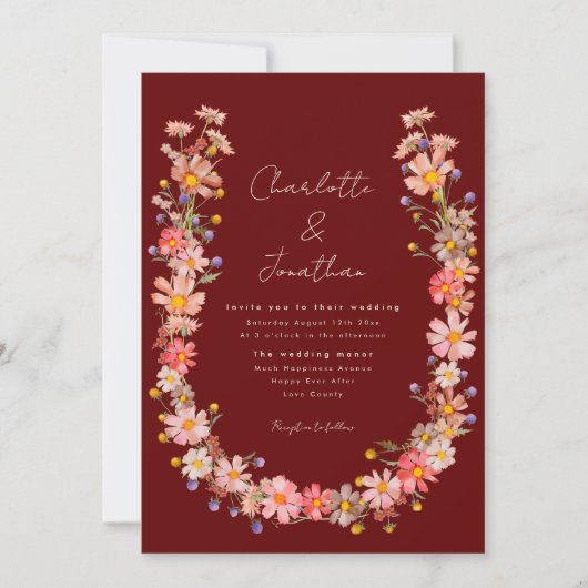 Boho Wildflower Terracotta Fall Wedding Kaart (Voorkant)