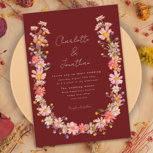 Boho Wildflower Terracotta Fall Wedding Kaart