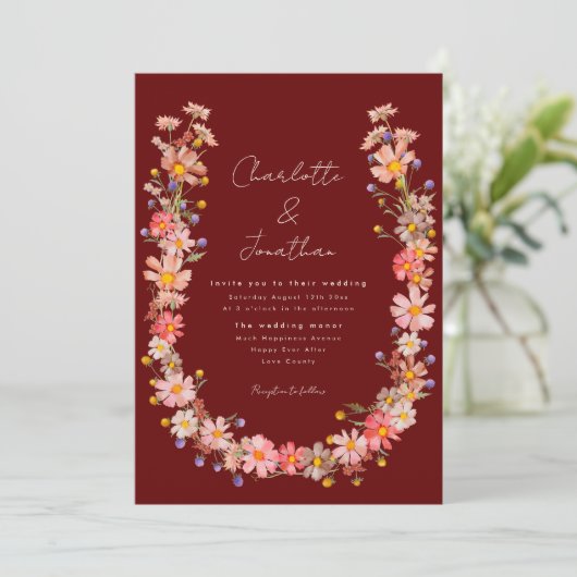 Boho Wildflower Terracotta Fall Wedding Kaart (Staand voorkant)