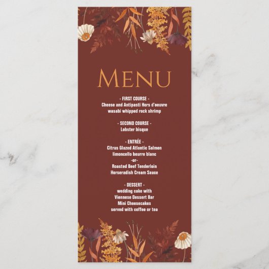 Boho Wildflower Terracotta Herfst Bruiloft Menu (Voorkant)