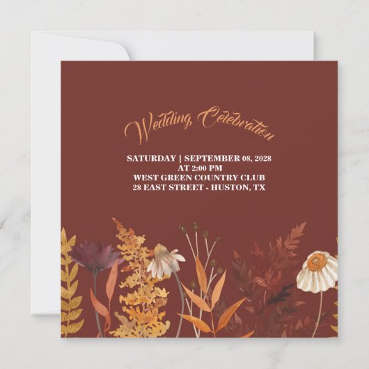 Boho Wildflower Terracotta Herfst Huwelijk (Achterkant)