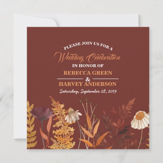 Boho Wildflower Terracotta Herfst Huwelijk (Voorkant)