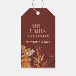 Boho Wildflower Terracotta Herfst Huwelijk Cadeaulabel