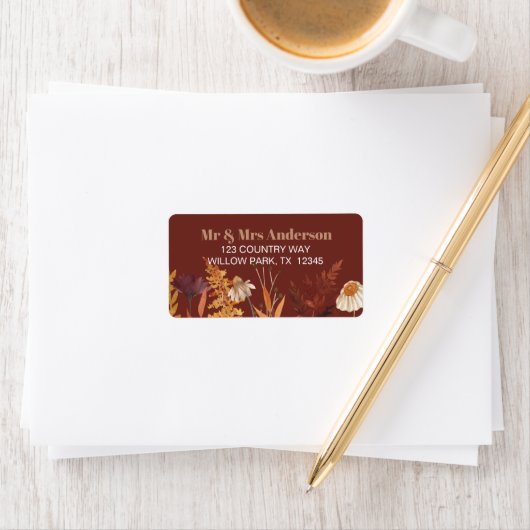 Boho Wildflower Terracotta Herfst Huwelijk Etiket (Insitu)