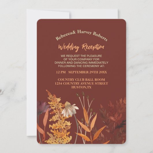Boho Wildflower Terracotta Herfst Huwelijk Kaart (Voorkant)