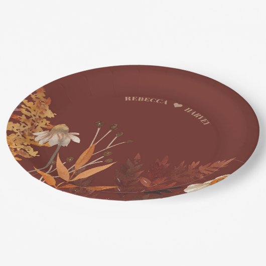 Boho Wildflower Terracotta Herfst Huwelijk Papieren Bordje (Gekanteld)