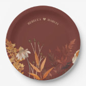 Boho Wildflower Terracotta Herfst Huwelijk Papieren Bordje (Voorkant)