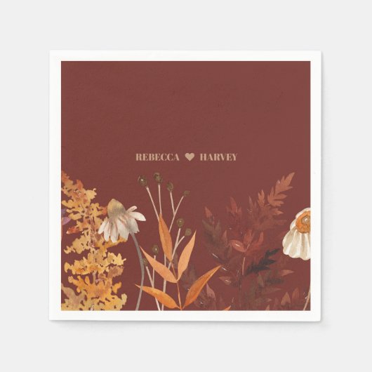 Boho Wildflower Terracotta Herfst Huwelijk Servet (Voorkant)