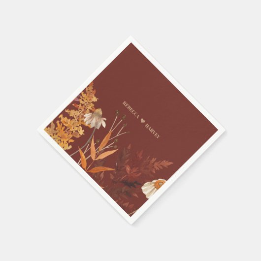 Boho Wildflower Terracotta Herfst Huwelijk Servet (Hoek)