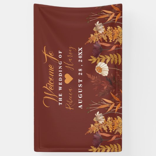 Boho Wildflower Terracotta Herfst Huwelijk Spandoek (Verticaal)
