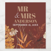 Boho Wildflower Terracotta Herfst Huwelijk Wijn Etiket (Enkel label)