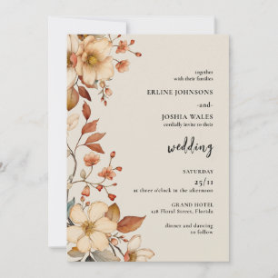 Boho Wildflower Terracotta Wedding Invitation Kaart