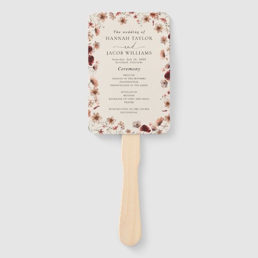 Boho Wildflower Terracotta Wedding Programma Handwaaier (Voorkant)