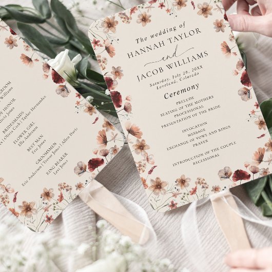 Boho Wildflower Terracotta Wedding Programma Handwaaier