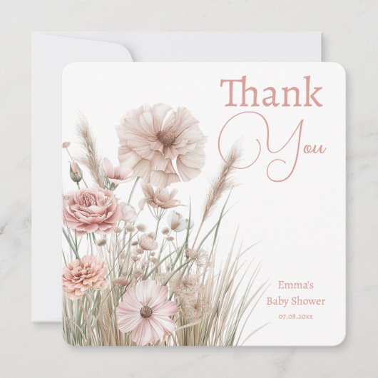 Boho Wildflower Thank You Card Bedankkaart (Voorkant)