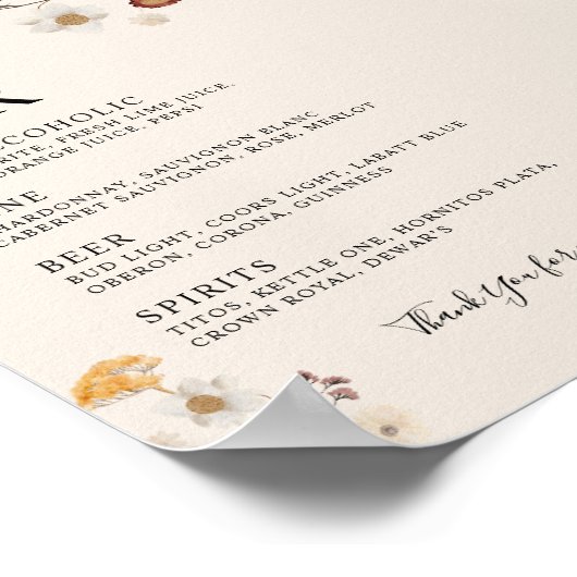 Boho Wildflower The Bar Wedding Sign Poster (Hoek)