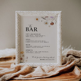 Boho Wildflower The Bar Wedding Sign Poster